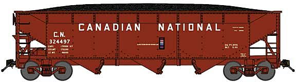 Bluford Shops 74037 - N 70-Ton Offset-Side 3-Bay Covered Hopper - Canadian National #324609 (Boxcar Red, 12" Billboard Lettering)