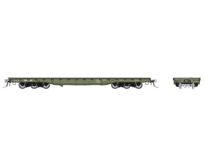Rapido 199002 - HO Magor 54ft Flat Car - DODX - Early Patch (Era: 1960+) - 6 Pack