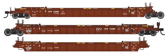 Walthers Mainline 55807 HO RTR - NSC Articulated 3-Unit 53' Well Car - Canadian National #676087