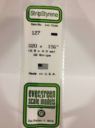 Evergreen Scale Models 127 Opaque White Polystyrene Strips 14in .02x.156 (10pcs pkg)