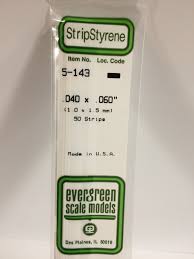 Evergreen Scale Models 143 Opaque White Polystyrene Strips 14in .04x.06 (10pcs pkg)