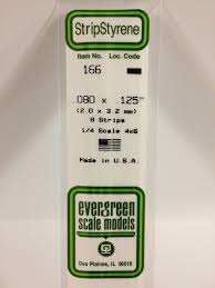 Evergreen Scale Models 166 Opaque White Polystyrene Strips 14in .08x.125 (8pcs pkg)