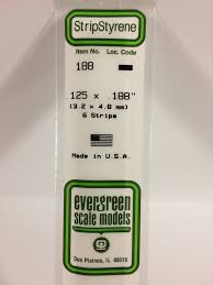 Evergreen Scale Models 188 Opaque White Polystyrene Strips 14in .125x.188 (6pcs pkg)