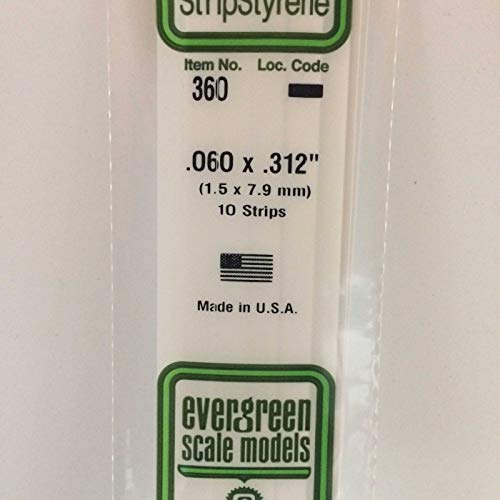 Evergreen 360 - Opaque White Styrene Strips - .060 Inch Thick, 24 Inches Long - .312 Inch Wide (1...