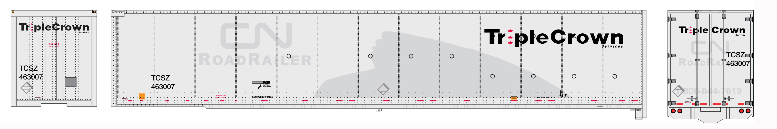 Bowser 42968 - HO RTR 53Ft Duraplate RoadRailer Trailer - Norfolk Southern (Triple Crown-CN Decal...