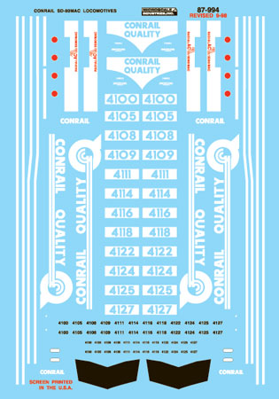 Microscale 87994 - HO CR EMD Diesels - SD80MAC - Conrail Quality Scheme (1996-99) - Decals