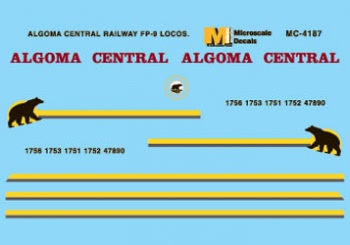 Microscale 604187 - N Scale Railroad Decal Set - Algoma Central (AC) - FP9 Diesels 1995+