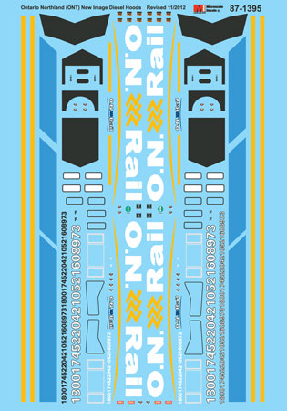 Microscale 871395 - HO Ontario Northland (ONT) - New Image Diesel Hoods - Waterslide Decals