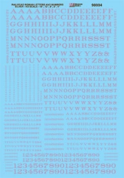 Microscale 90004 - HO Alphabets - Railroad Roman - Silver - Waterslide Decals