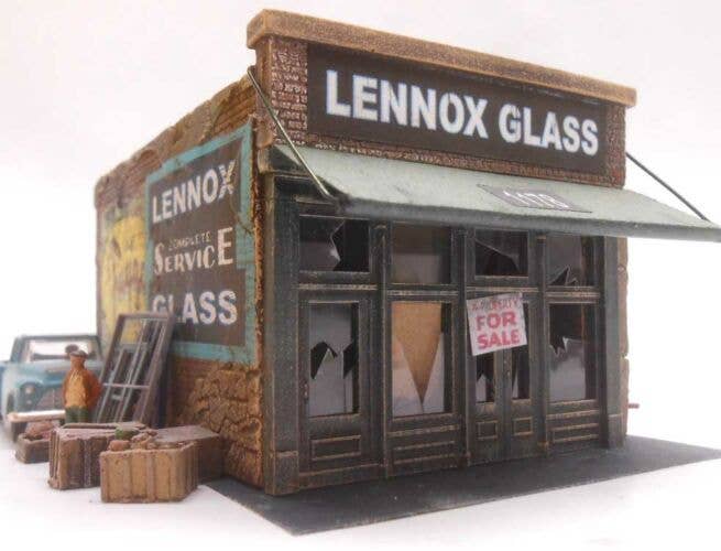 Downtown Deco 1083 - HO Lennox Glass -- Cast-Hydrocal & Laser-Cut Kit - 3 x 5" 7.6 x 12.7cm