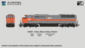 Aurora Miniatures Inc 110011 HO - GMD SD50AF Dakota Missouri Valley & Western - Diesel - DC/Silen...