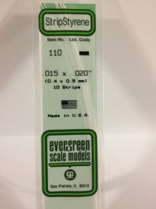 Evergreen Scale Models 110 Opaque White Polystyrene Strips 14in .015x.020 (10pcs pkg)