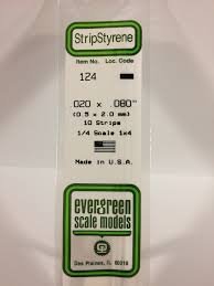 Evergreen Scale Models 124 Opaque White Polystyrene Strips 14in .02x.08 (10pcs pkg)