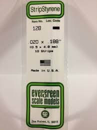 Evergreen Scale Models 128 Opaque White Polystyrene Strips 14in .02x.188 (10pcs pkg)