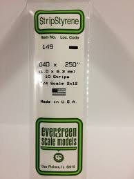 Evergreen Scale Models 149 Opaque White Polystyrene Strips 14in .04x.250 (10pcs pkg)