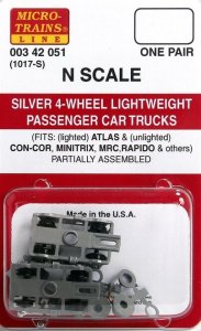 Micro Trains Line 342051 - N Scale Silver 4-Wheel Passenger Car Trucks - Standard w/Adjustable Co...