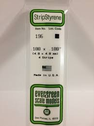 Evergreen Scale Models 196 Opaque White Polystyrene Strips 14in .188x.188 (4pcs pkg)