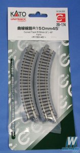 Kato Unitrack 20-174 - N Scale Curved Track - 6in (15cm) 45-degree (4/pkg)