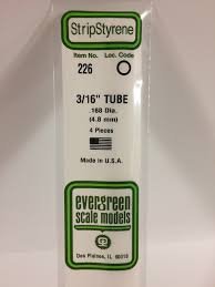 Evergreen Scale Models 226 - OD Opaque White Polystyrene Tubing .188In x 14In (4 pcs pkg)