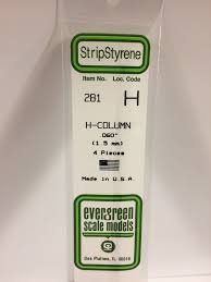 Evergreen Scale Models 281 - Opaque White Polystyrene H-Column .060In x 14In (4 pcs pkg)