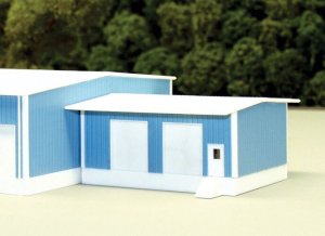 Pikestuff 8018 - N Add-On Loading Dock Building - w/ 4 Overhead Doors (Scale: 30 x 40ft) - Blue