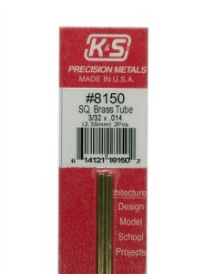 K&S Engineering 8150 All Scale - 3/32 inch OD Square Brass Tube 0.014inch Thick x 12inch Long (2 ...