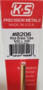 K&S Engineering 8206 All Scale - 5/32 inch OD Round Brass Tube - 0.029inch Thick x 12inch Long