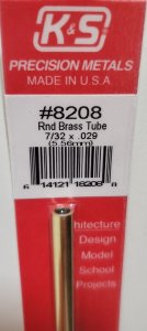 K&S Engineering 8208 All Scale - 7/32 inch OD Round Brass Tube - 0.029inch Thick x 12inch Long