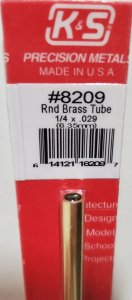 K&S Engineering 8209 All Scale - 1/4 inch OD Round Brass Tube - 0.029inch Thick x 12inch Long