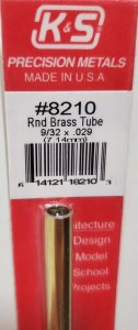 K&S Engineering 8210 All Scale - 9/32 inch OD Round Brass Tube - 0.029inch Thick x 12inch Long