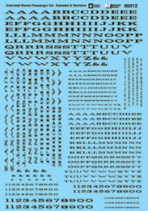 Microscale 90012 - HO Alphabets - Extended Railroad Roman - Black - Waterslide Decals