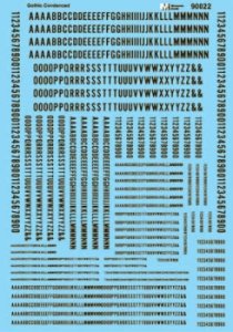 Microscale 90022 - HO Alphabets - Condensed Gothic - Black - Waterslide Decals