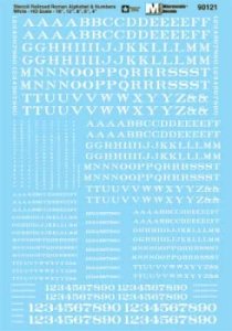 Microscale 90121 - HO Stencil Railroad Roman - Alphabet & Numbers - White - Waterslide Decals