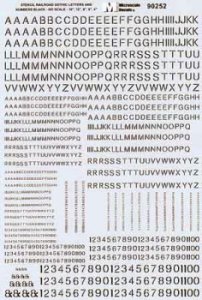 Microscale 90252 - HO Alphabet & Number - Stencil Gothic Railroad - Black - Waterslide Decals