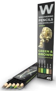 AK Interactive 10040 - Weathering Pencil Shading & Effects Set (5) Green & Brown