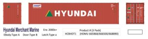 Aurora Miniatures HCBHDT1 - HO 40Ft Hi-Cube Dry Containers - Hyundai (3pk)