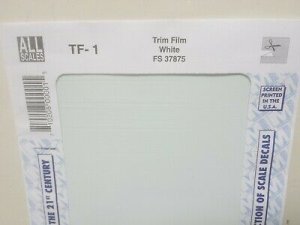 Microscale TF1 - Solid Color Trim Film Waterslide Decal Sheet - White