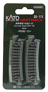 Kato Unitrack 20111 - N Scale Curved Track Section - 15-Degree, 11 inch Radius (4pk)