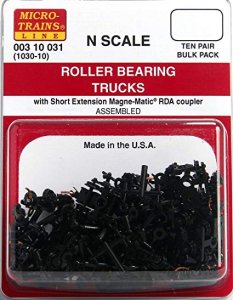 MicroTrains 003 10 031 - N scale Roller Bearing Trucks w/Short Extended Couplers (10pcs)