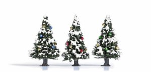 Busch 6464 - All Scale Snow-Covered Christmas Trees w/Ornaments -- 9/16" 4cm pkg(3)