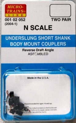 Micro Trains Line 00102052 - N Body Mount Couplers - Underslung Short Shank Coupler (2 pair)