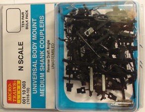 Micro Trains 001 10 003 - N Scale Universal Medium-Shank Body-Mount Coupler - Bulk Pack Kit (10 P...