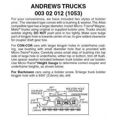 Micro Trains 003 02 012 - N Scale Andrews Trucks with med. ext. couplers (1pair)