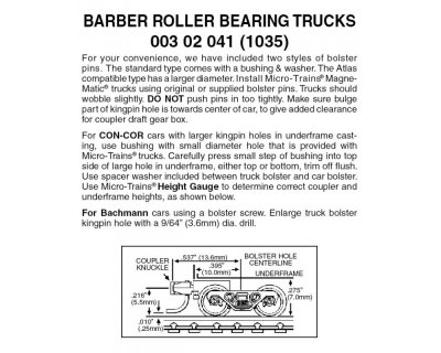 Micro Trains 003 02 043 - N Scale Barber Roller-Bearing Freight Car Trucks - w/ Medium & Extended...