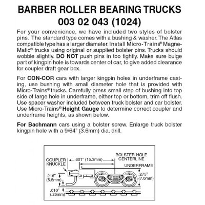 Micro Trains 003 02 043 - N Scale Barber Roller-Bearing Freight Car Trucks - w/ Medium & Extended...