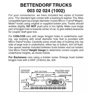 Micro Trains 003 02 024 - N Scale Bettendorf Trucks w/ long ext. couplers (1pair)