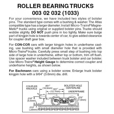 Micro Trains 003 02 032 - N Scale Roller Bearing Trucks w/ med. ext. couplers (1pair)