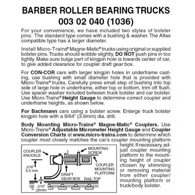 Micro Trains 003 02 040 - N Scale Barber Roller Bearing Trucks w/o couplers (1pair)