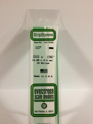 Evergreen Scale Models 107 Opaque White Polystyrene Strips 14in .010x.156 (10pcs pkg)