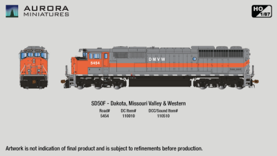 Aurora Miniatures Inc 110010 HO - GMD SD50F Dakota Missouri Valley & Western - Diesel - DC/Silent...